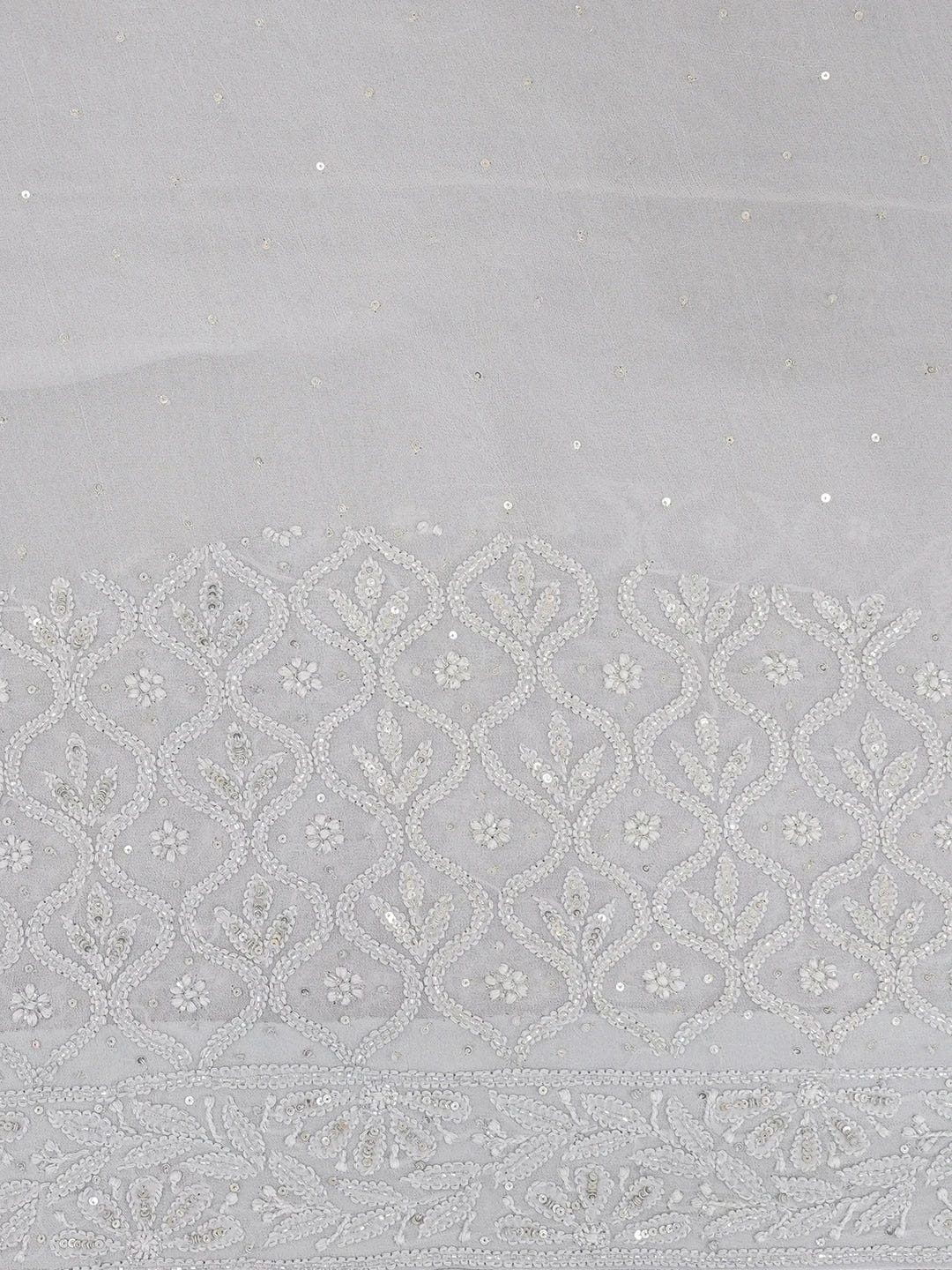 Ada Hand Embroidered Grey Viscose Georgette Lucknowi Chikankari Saree With Blouse And Sequinned Work 01A605352