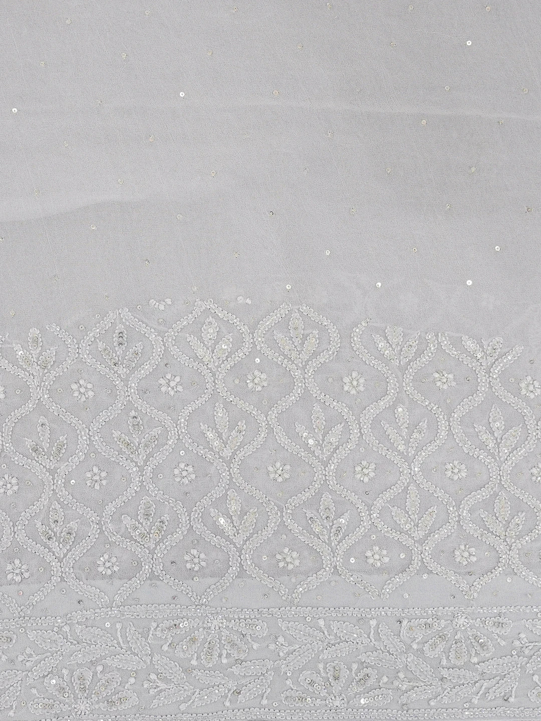 Ada Hand Embroidered Grey Viscose Georgette Lucknowi Chikankari Saree With Blouse And Sequinned Work 01A605352