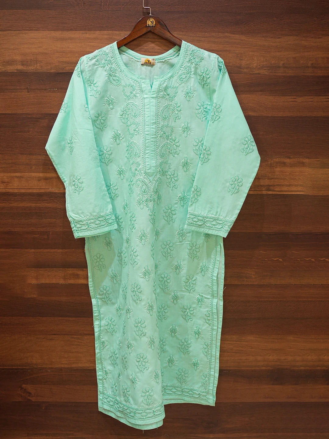 Ada Hand Embroidered Sea Green Cotton Lucknowi Chikankari Straight Kurta A411622