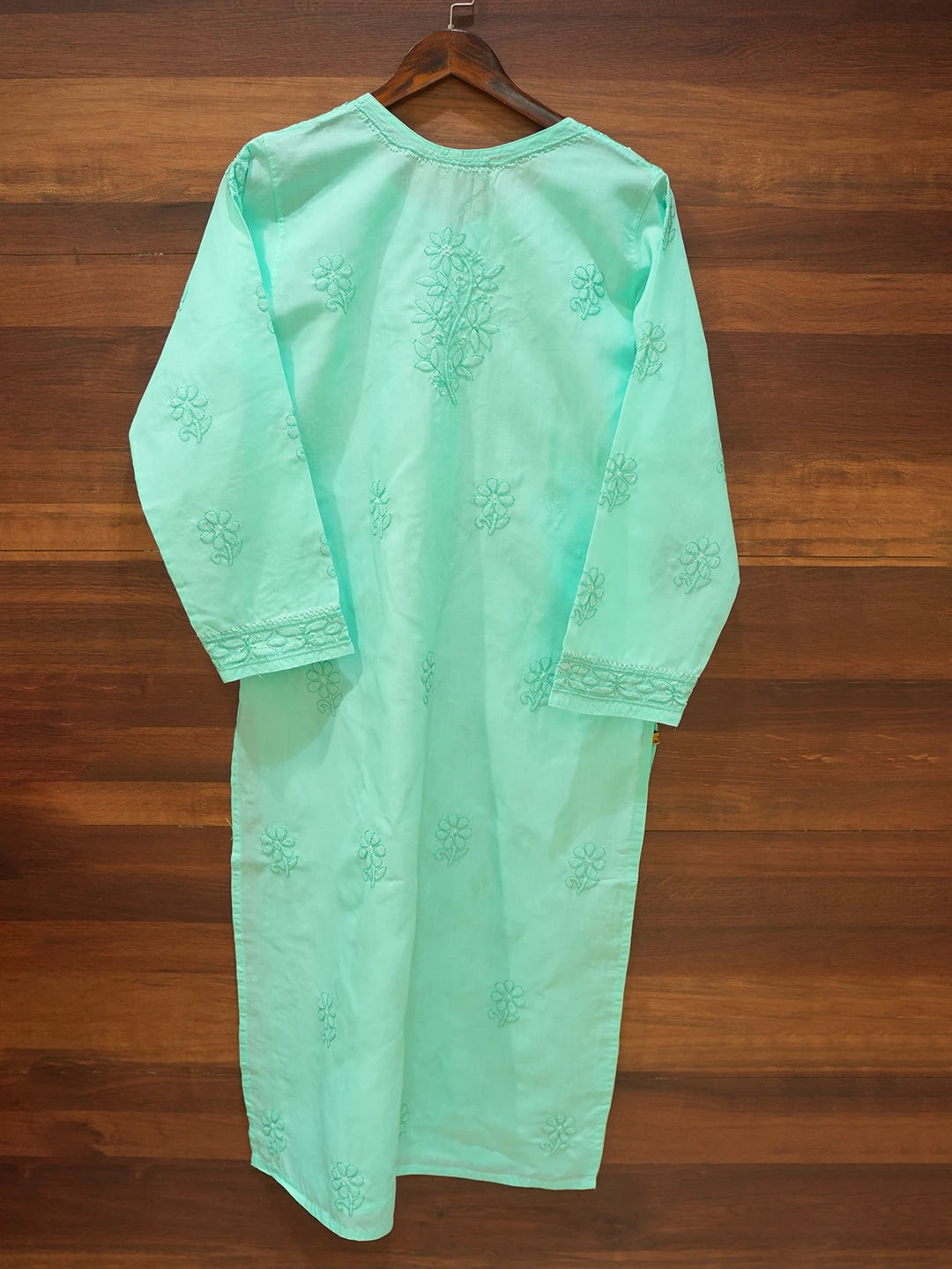 Ada Hand Embroidered Sea Green Cotton Lucknowi Chikankari Straight Kurta A411622