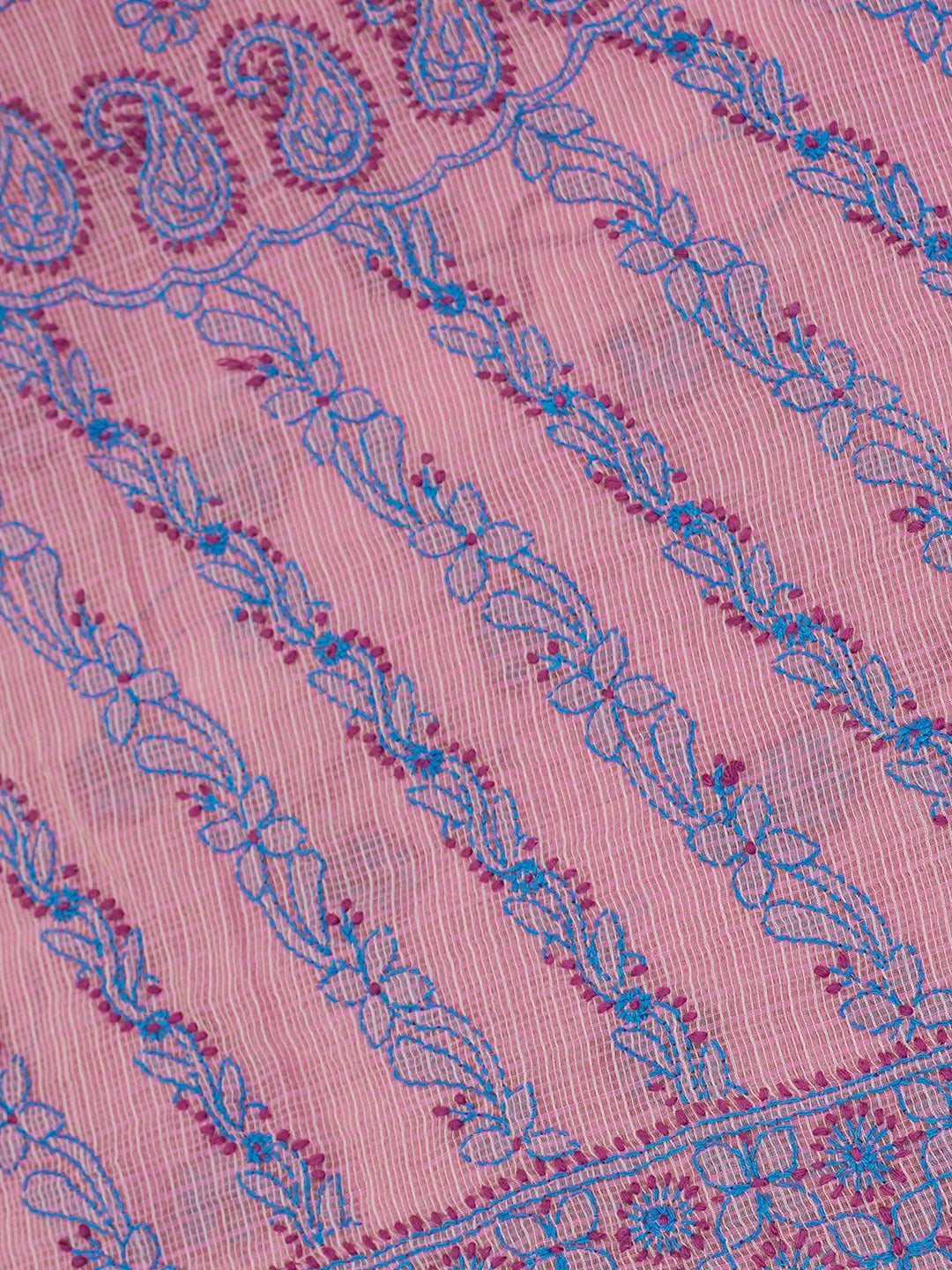 Ada Hand Embroidered Onion Pink Chanderi Lucknowi Chikankari Saree and Blouse 01A468592