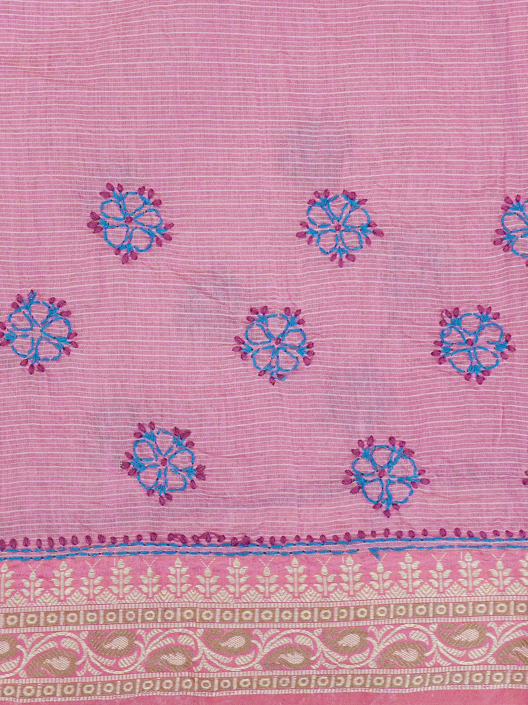 Ada Hand Embroidered Onion Pink Chanderi Lucknowi Chikankari Saree and Blouse 01A468592