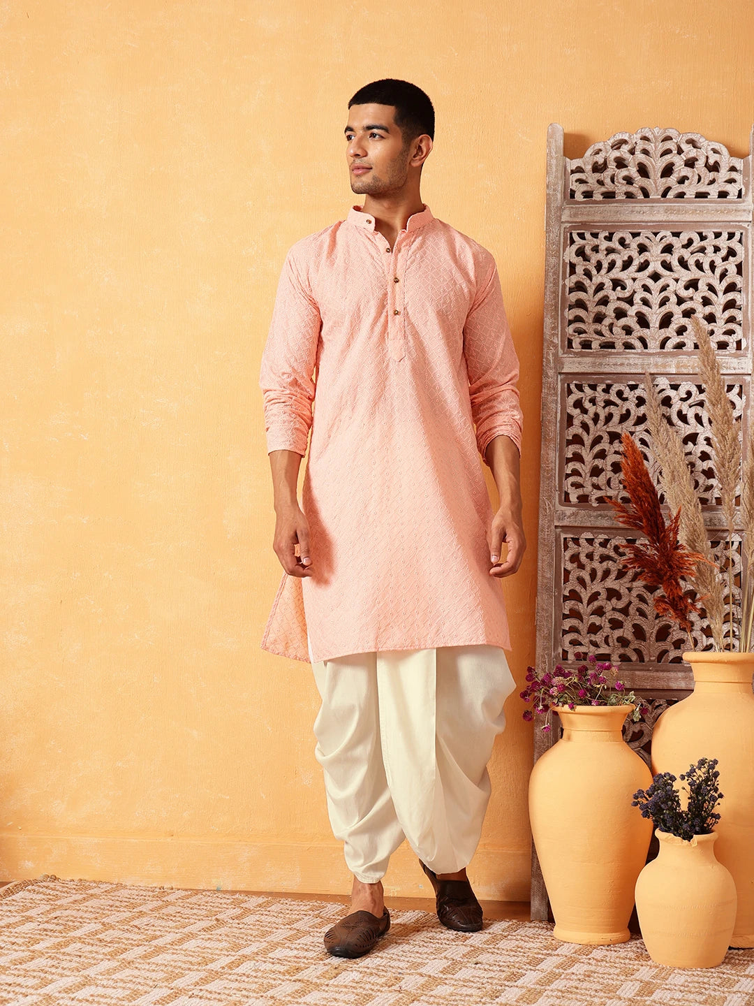 Ada Hand Embroidered Cream Chanderi Silk  Dhoti A611169