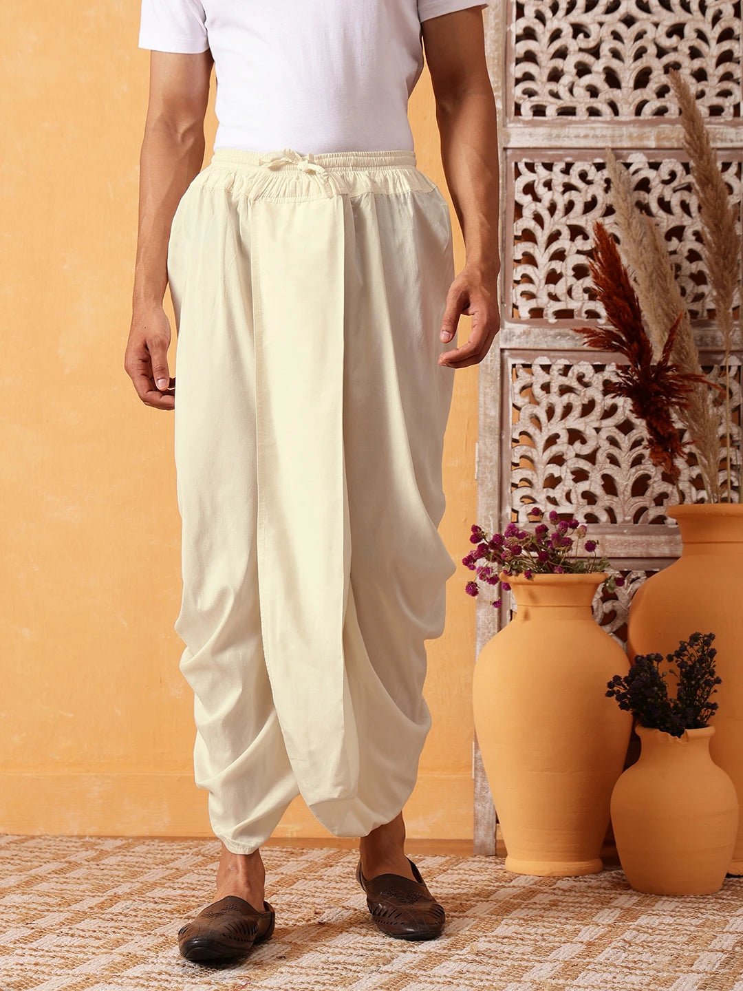 Ada Hand Embroidered Cream Chanderi Silk  Dhoti A611169