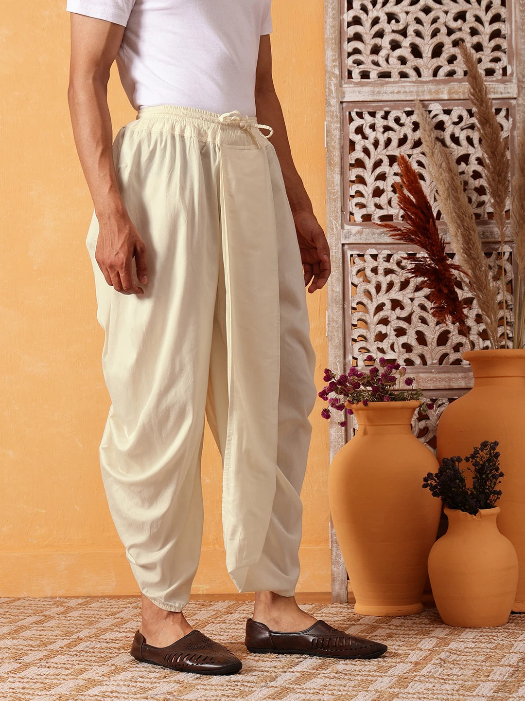 Ada Hand Embroidered Cream Chanderi Silk  Dhoti A611169