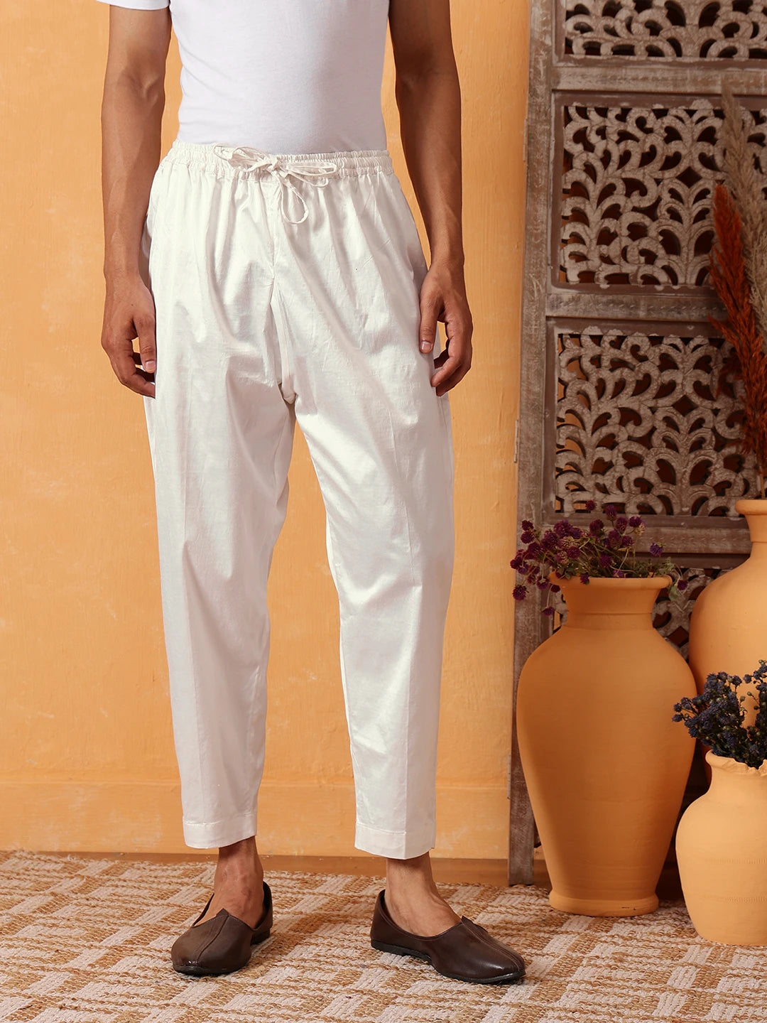 Ada White Cotton Men's Lower with Dori A611176