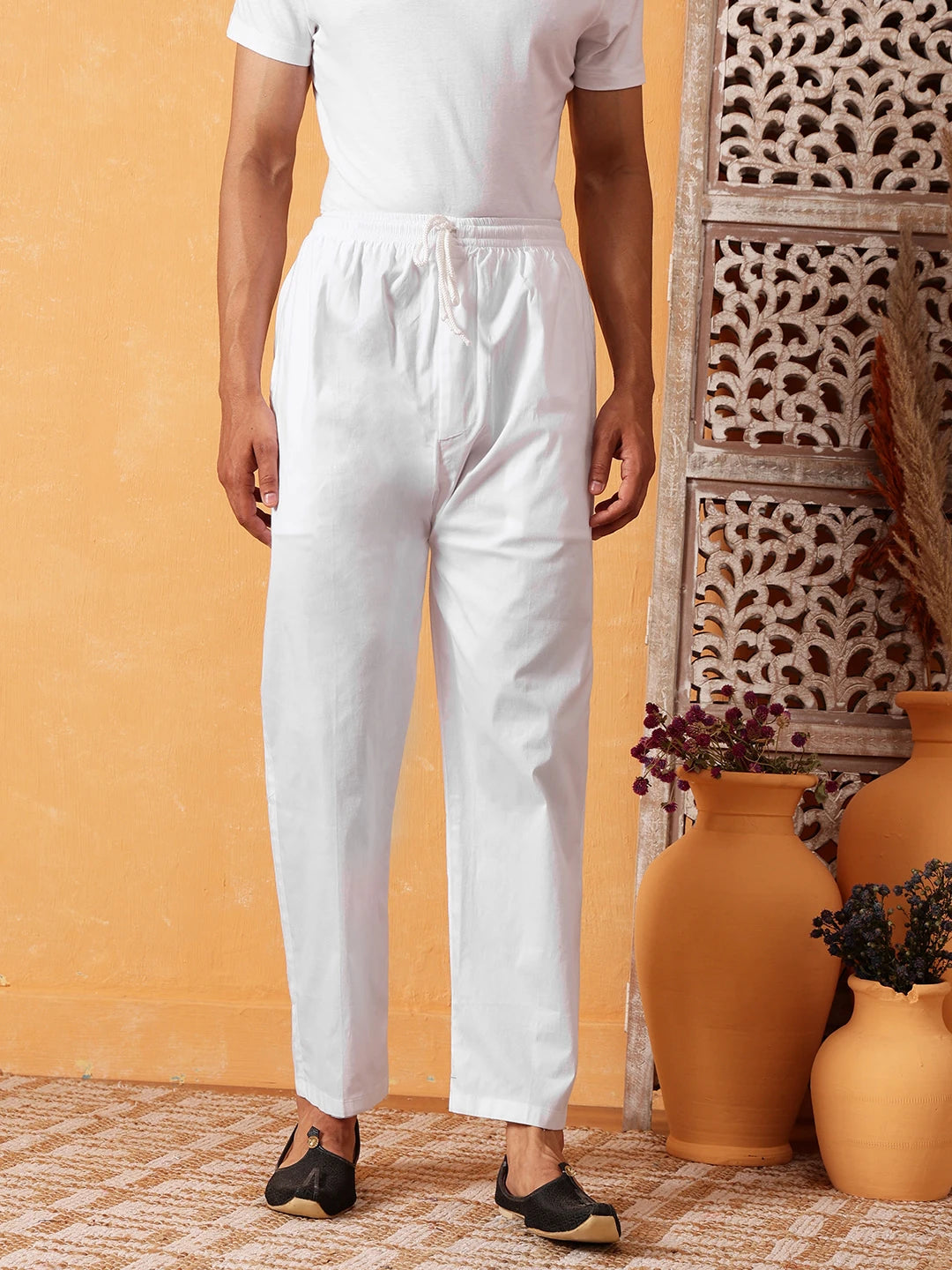 Ada White Cotton Men's Lower with Dori A611173