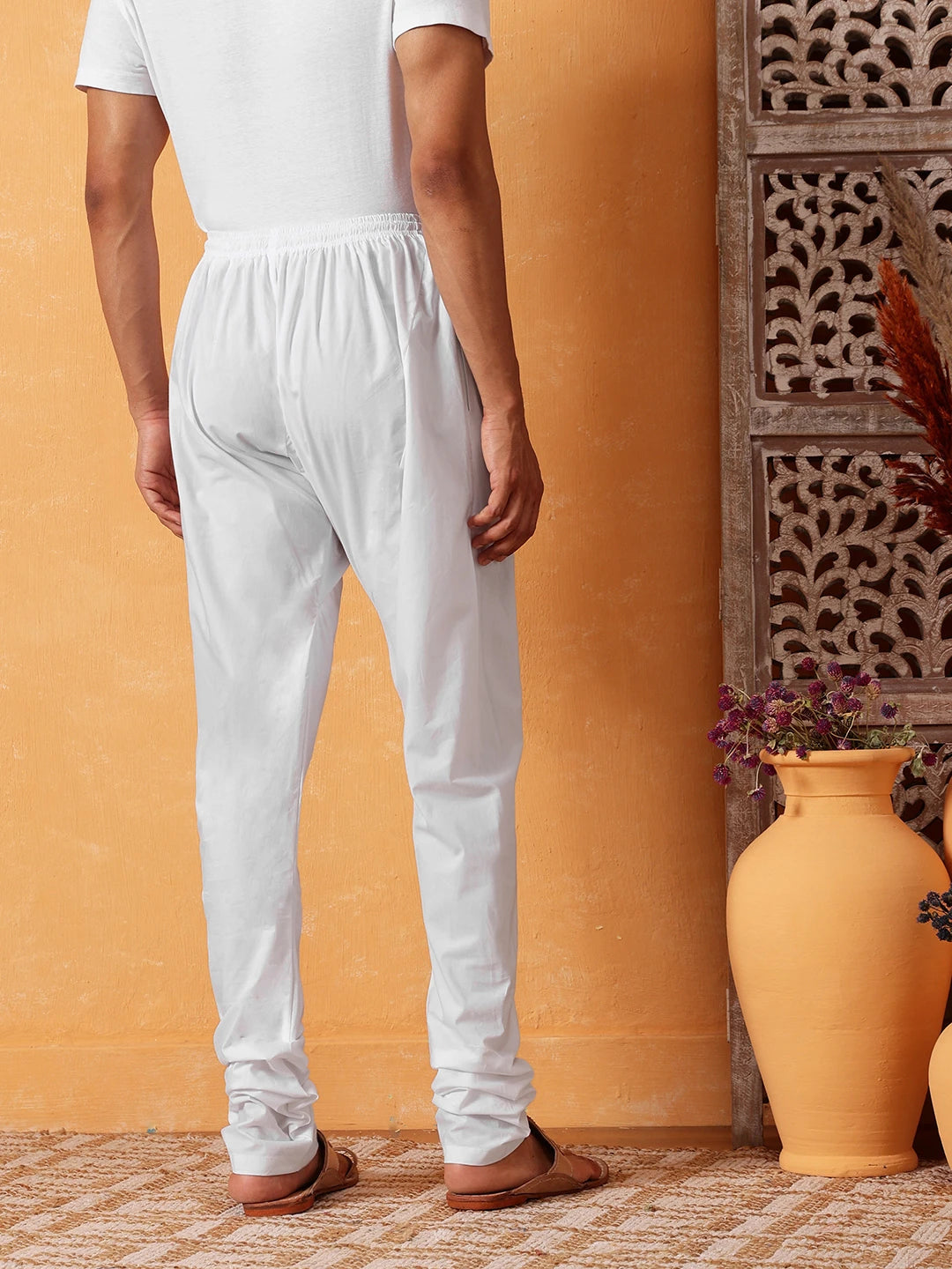 Ada White Cotton Men's Churidar A611166
