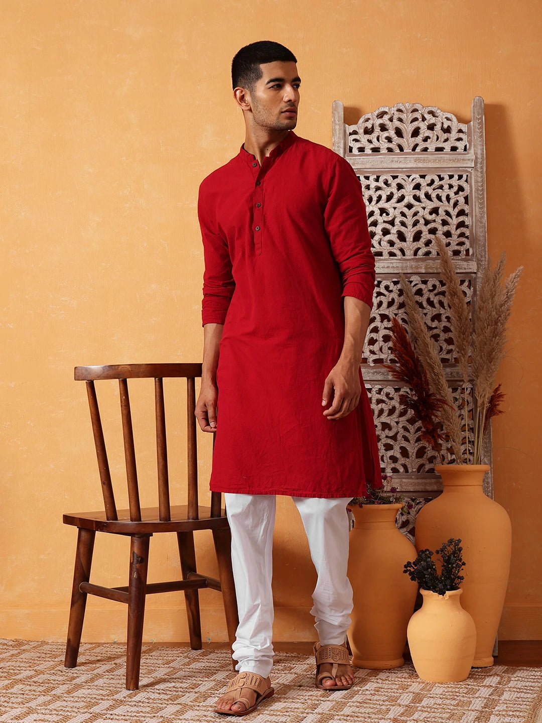 Ada White Cotton Men's Churidar A611166