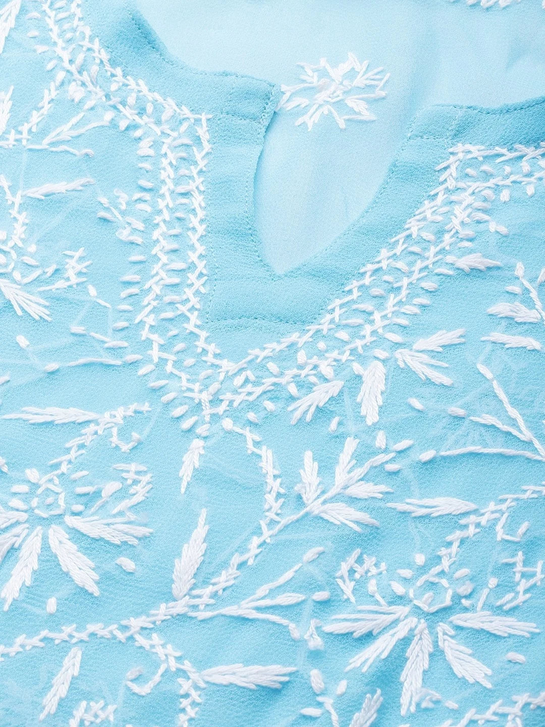 Ada Hand Embroidered Blue Georgette Lucknowi Chikankari Straight Kurta With Slip A90358