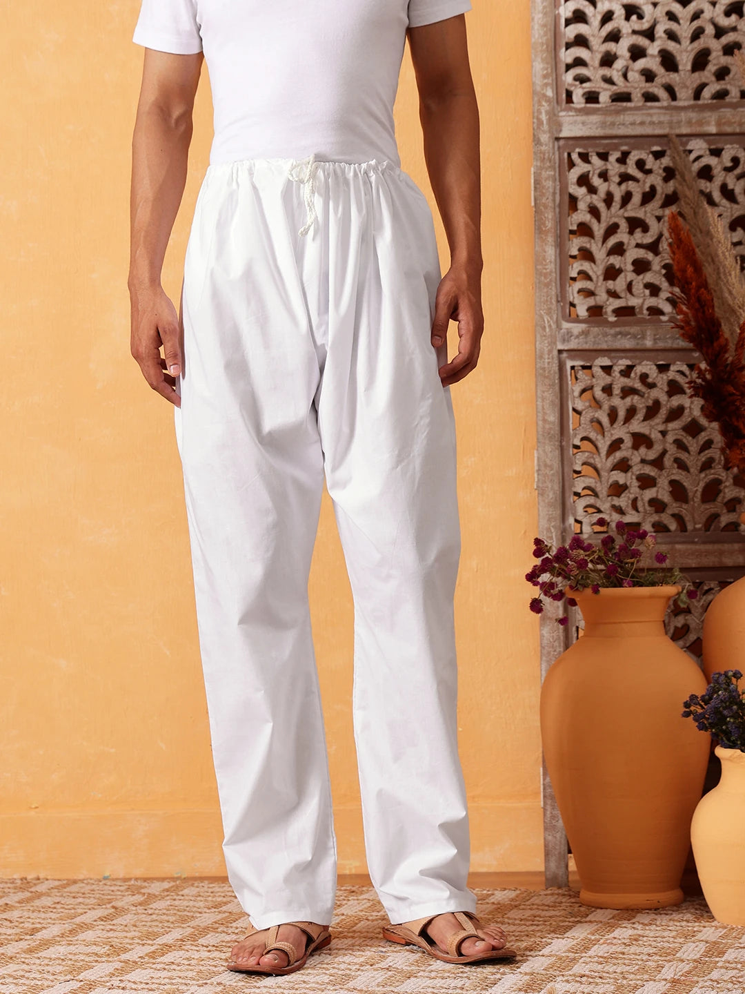 Ada White Cotton Men's Lower with Dori A611171