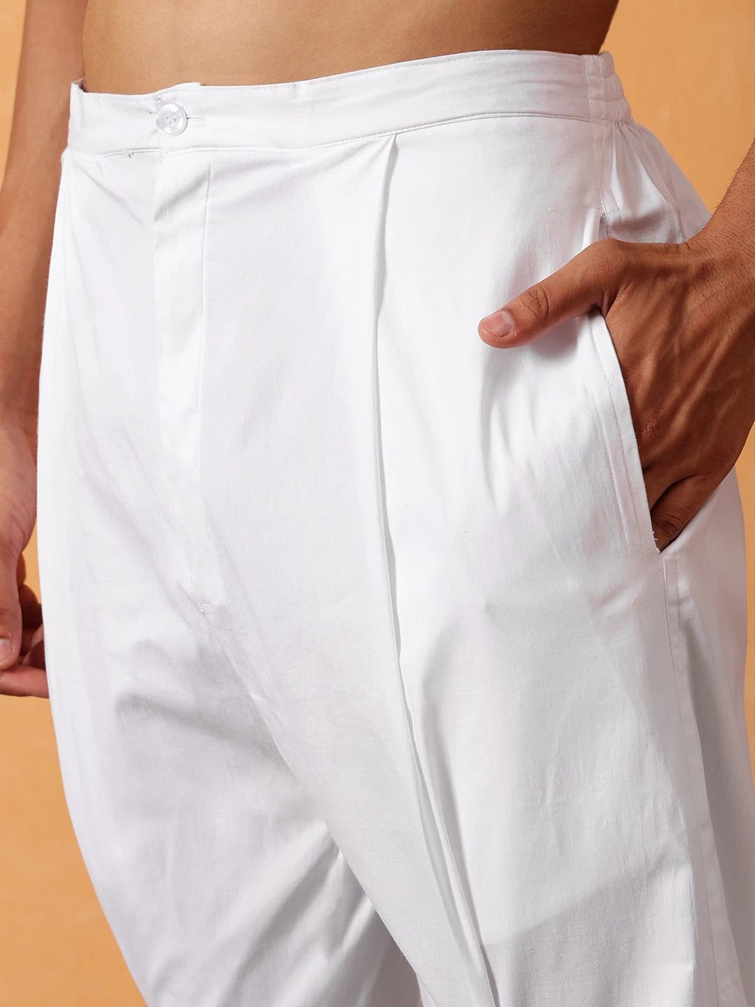 Ada White Cotton Plain Men's Pant Cut Lower A611172