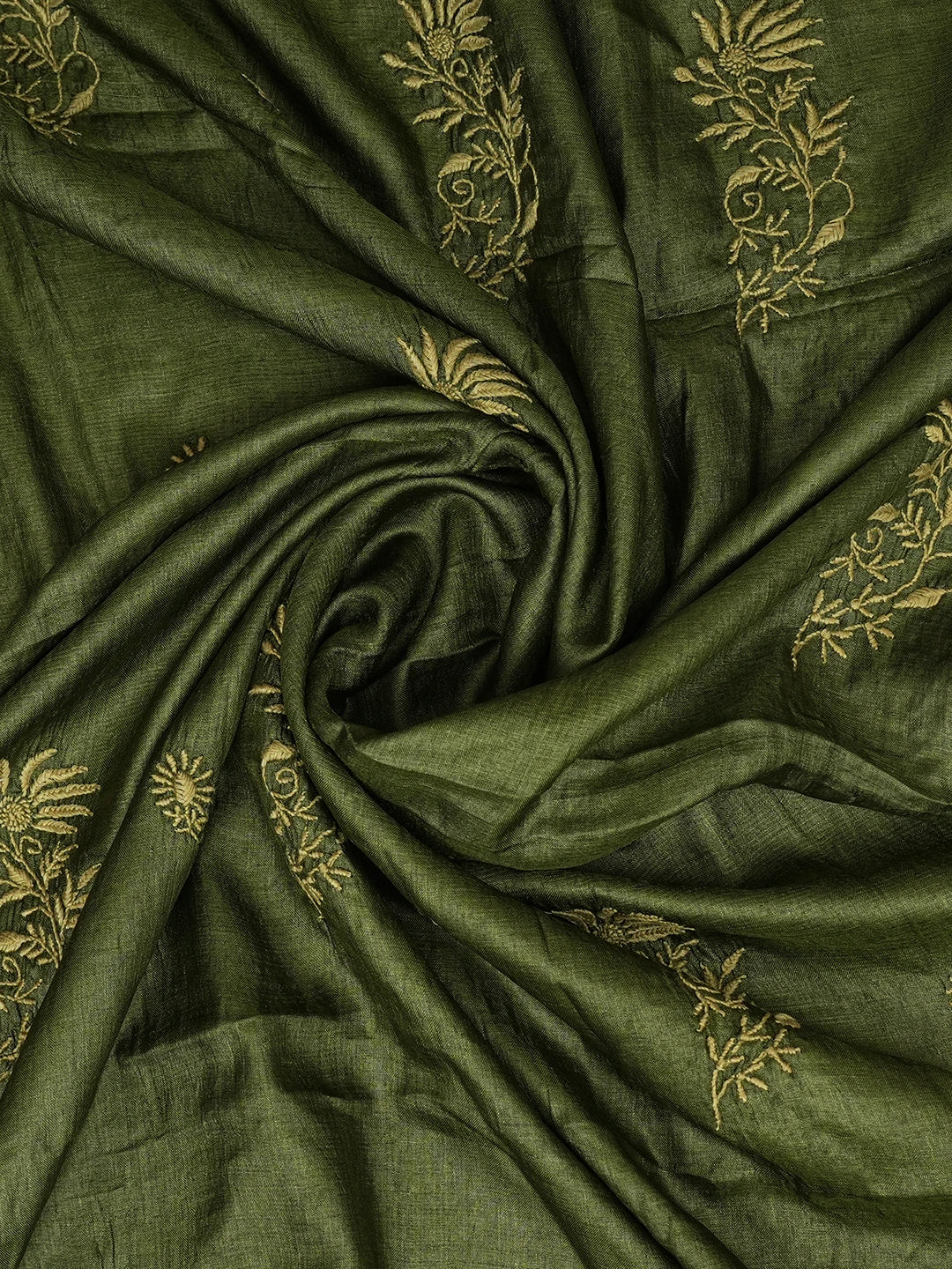 Ada Hand Embroidered Mehandi Green Silk Lucknowi Chikankari Dupatta 01A470311