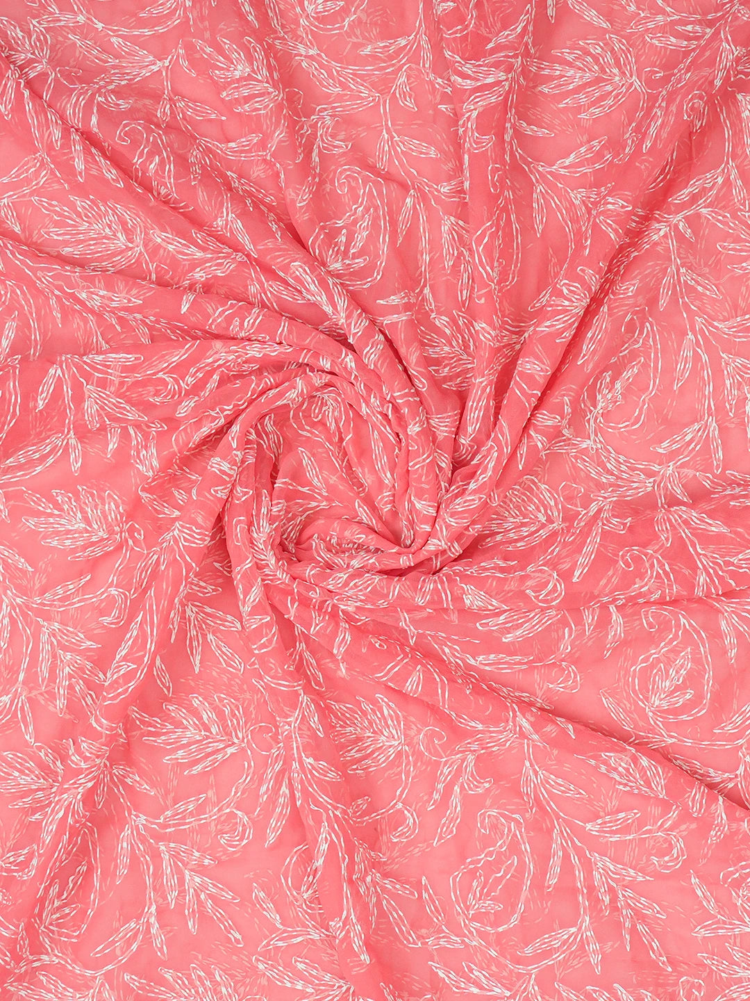 Ada Hand Embroidered Carrot Pink Georgette Lucknowi Chikankari Dupatta 01A560151