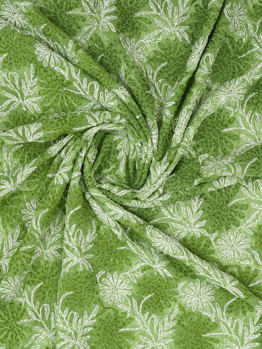 Ada Hand Embroidered Green Georgette Lucknowi Chikankari Dupatta 01A211074