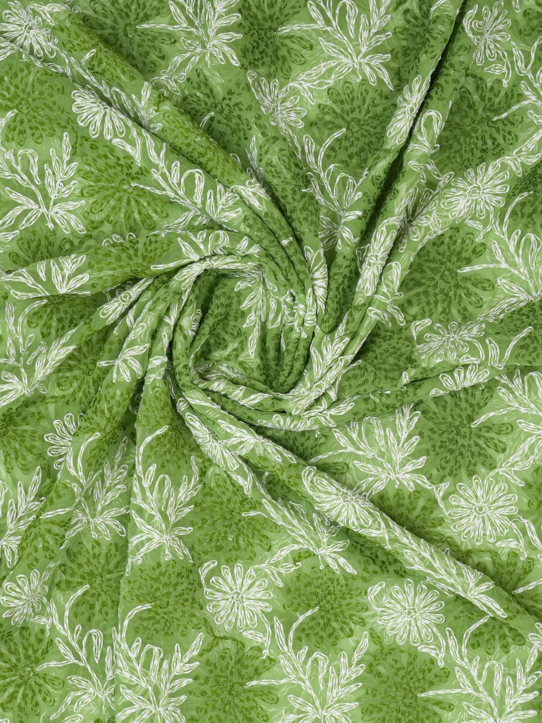 Ada Hand Embroidered Green Georgette Lucknowi Chikankari Dupatta 01A211074