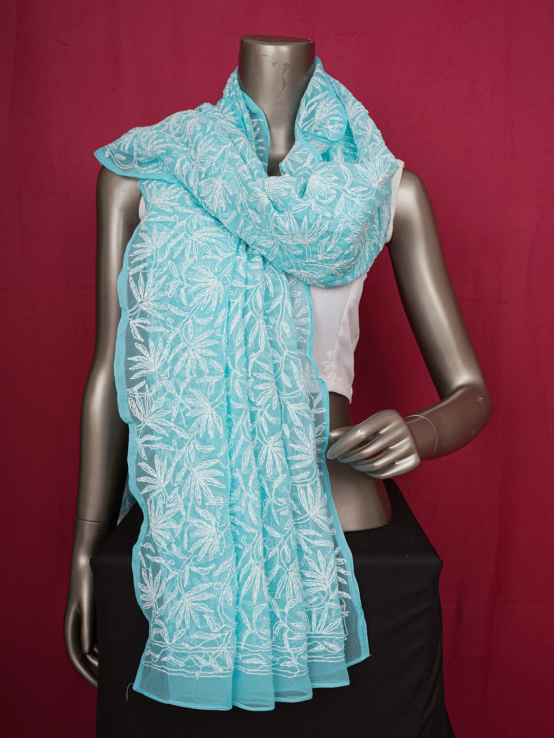 Ada Hand Embroidered Blue Georgette Lucknowi Chikankari Dupatta 01A560150