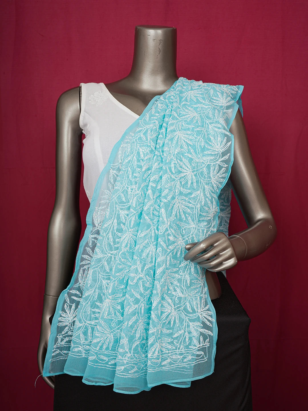Ada Hand Embroidered Blue Georgette Lucknowi Chikankari Dupatta 01A560150