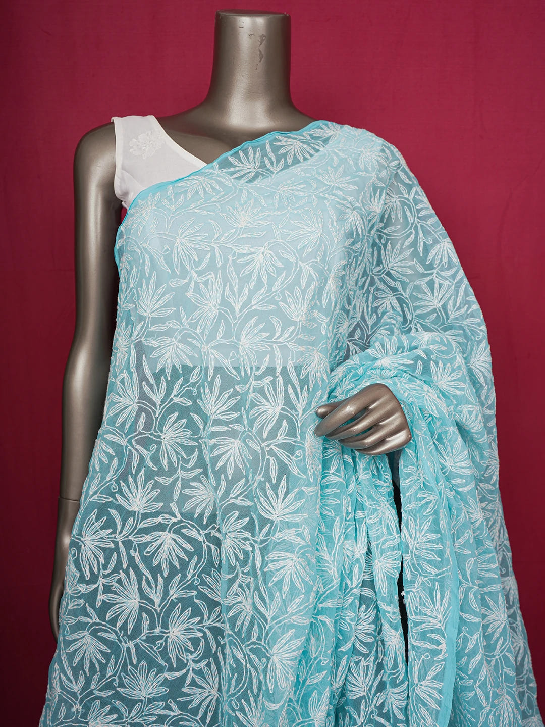 Ada Hand Embroidered Blue Georgette Lucknowi Chikankari Dupatta 01A560150