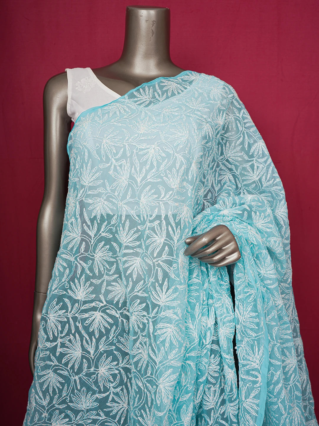 Ada Hand Embroidered Blue Georgette Lucknowi Chikankari Dupatta 01A560150