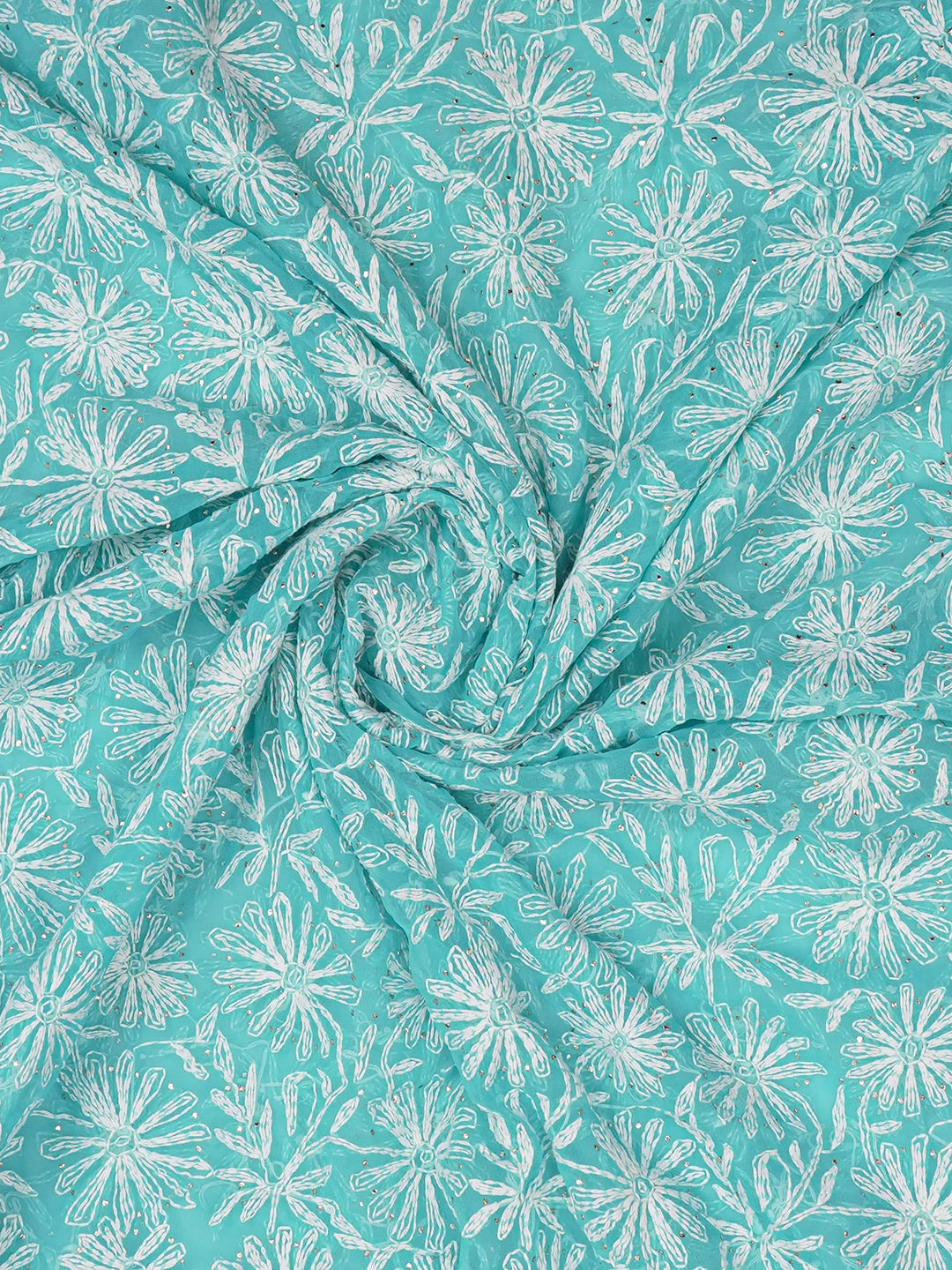 Ada Hand Embroidered Sky Blue Faux Georgette Lucknowi Chikankari Dupatta With Mukaish Work  01A561614
