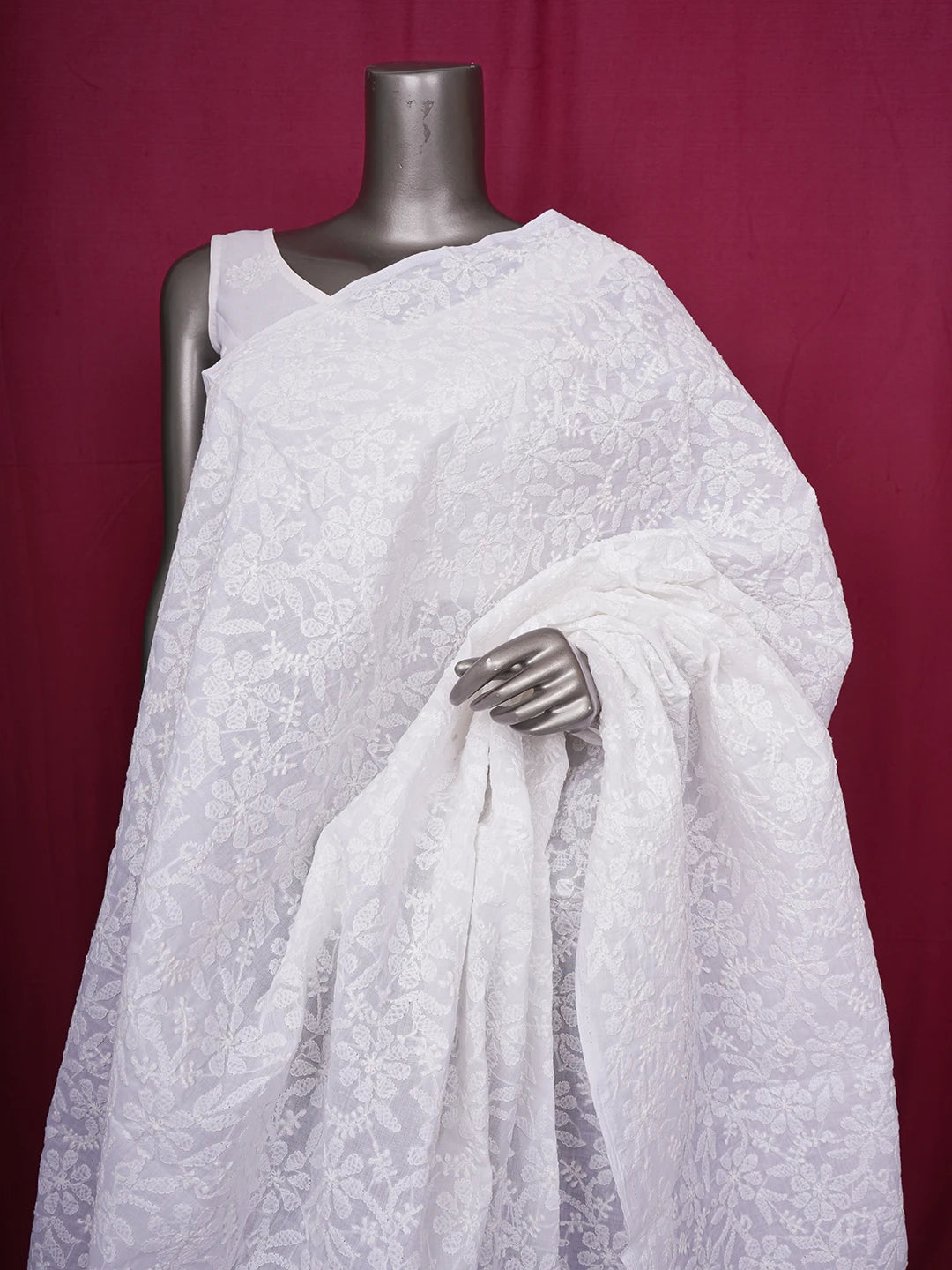 Ada Hand Embroidered White Cotton Lucknowi Chikankari Dupatta 01A562441
