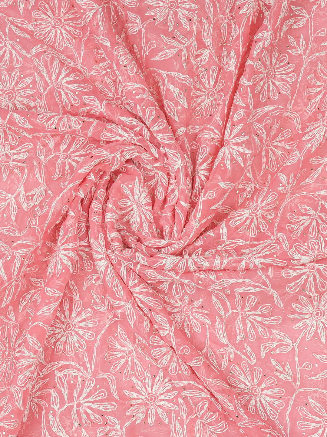 Ada Hand Embroidered Peach Pink Faux Georgette Lucknowi Chikankari Dupatta With Mukaish Work 01A560744