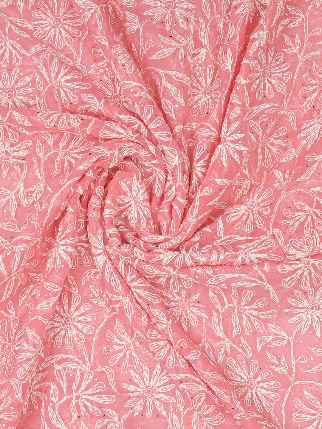 Ada Hand Embroidered Peach Pink Faux Georgette Lucknowi Chikankari Dupatta With Mukaish Work 01A560744