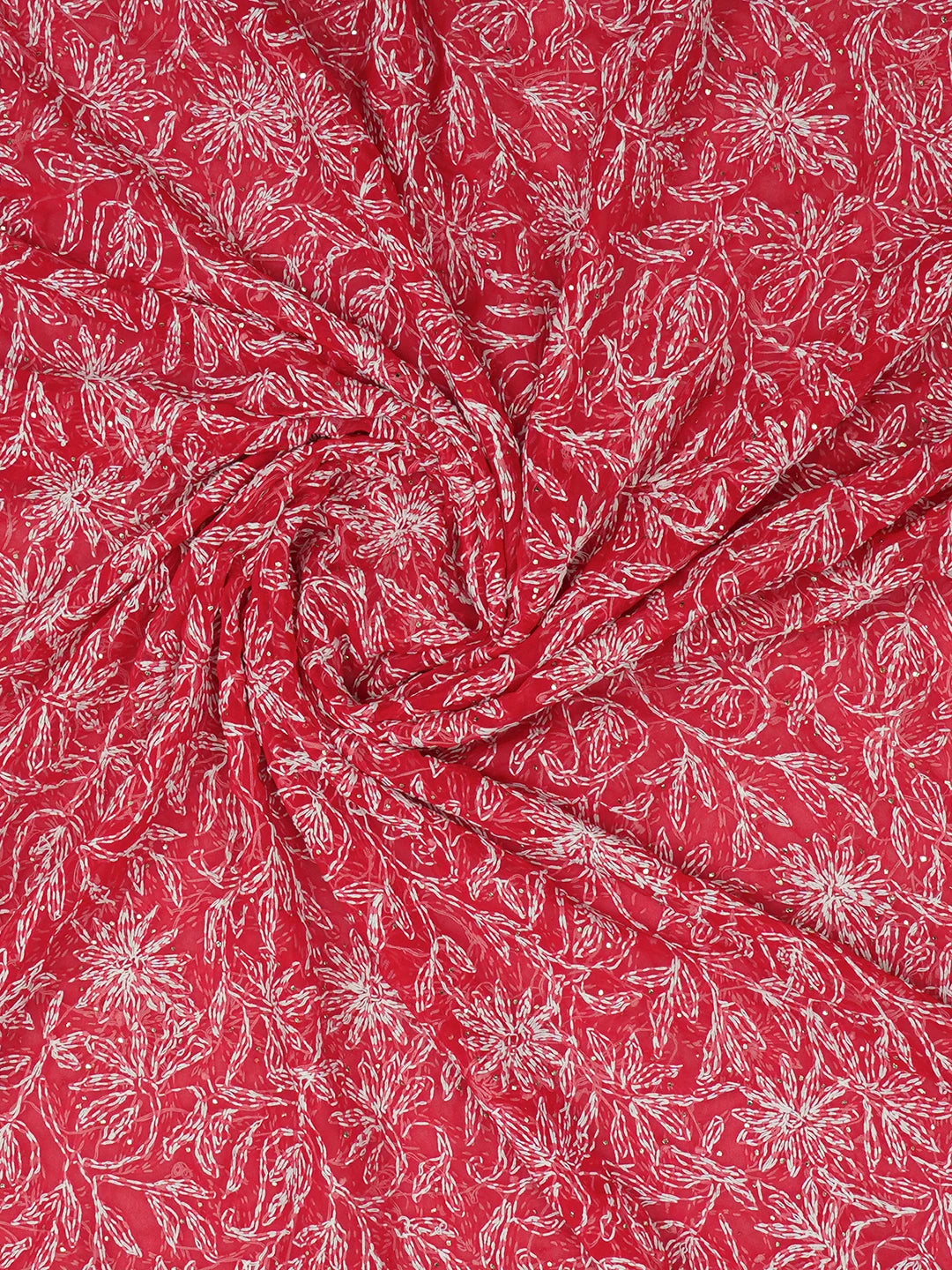 Ada Hand Embroidered Red Faux Georgette Lucknowi Chikankari Dupatta With Mukaish Work 01A561611