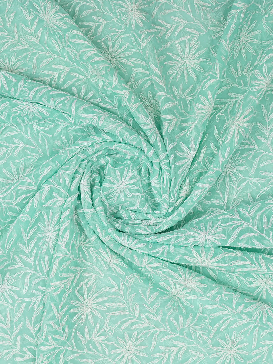 Ada Hand Embroidered Sea Green Faux Georgette Lucknowi Chikankari Dupatta 01A210889
