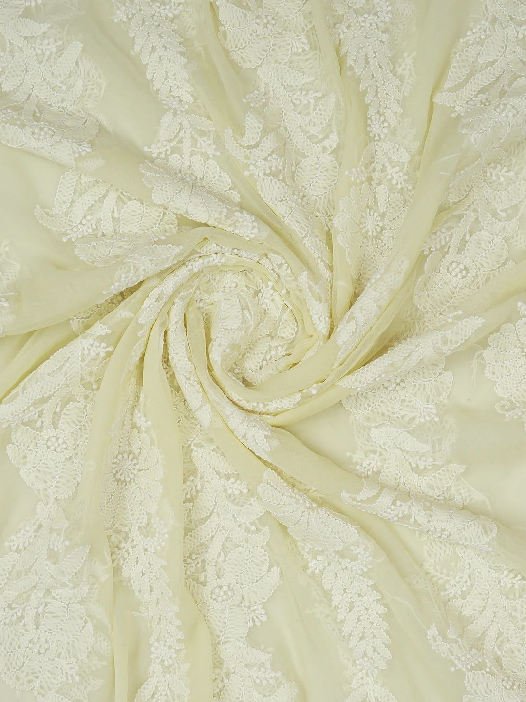 Ada Hand Embroidered Light Lemon Faux Georgette Lucknowi Chikankari Dupatta 01A374572
