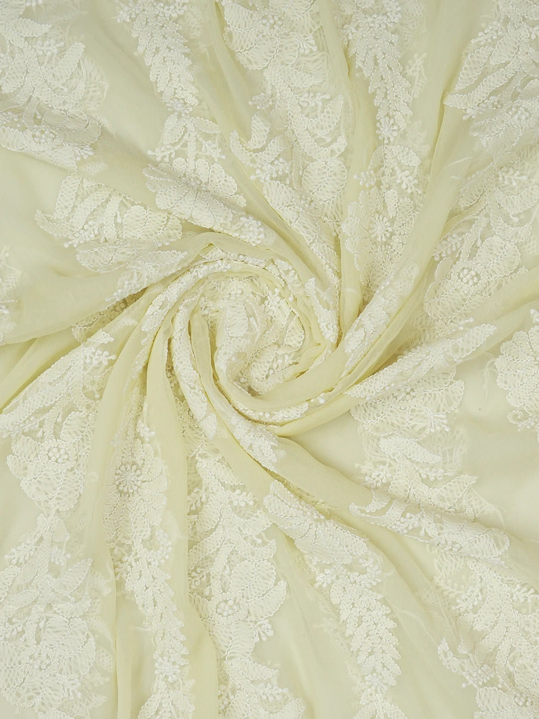 Ada Hand Embroidered Light Lemon Faux Georgette Lucknowi Chikankari Dupatta 01A374572