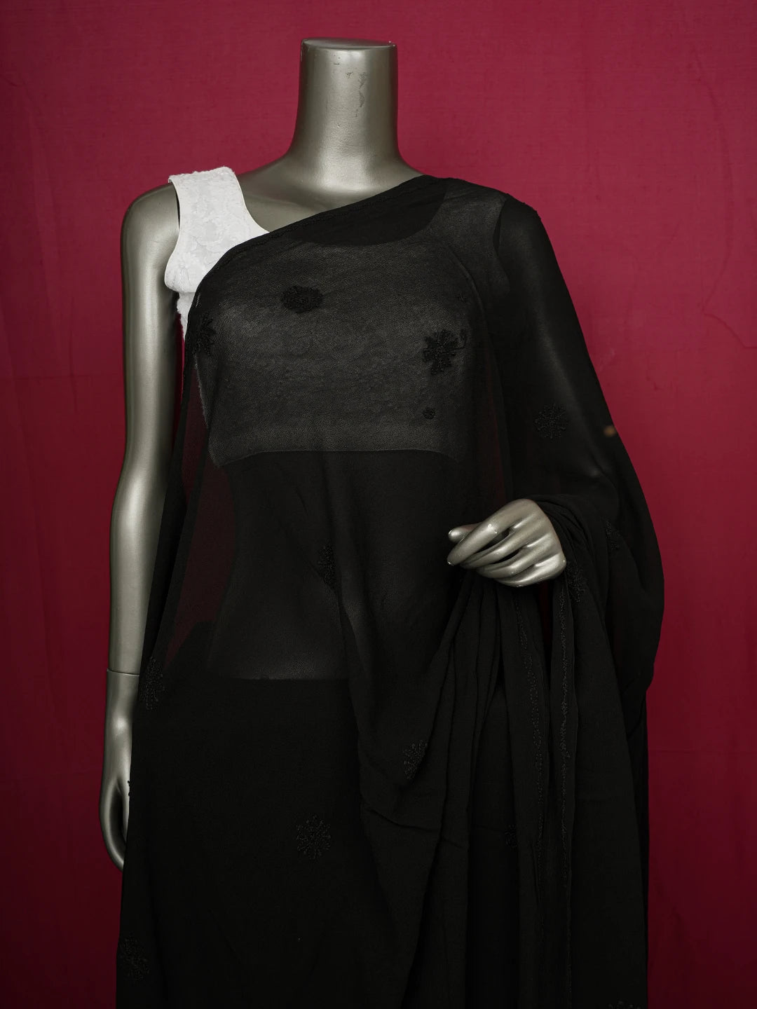 Ada Hand Embroidered Black Viscose Georgette Lucknowi Chikankari Dupatta 01A388338