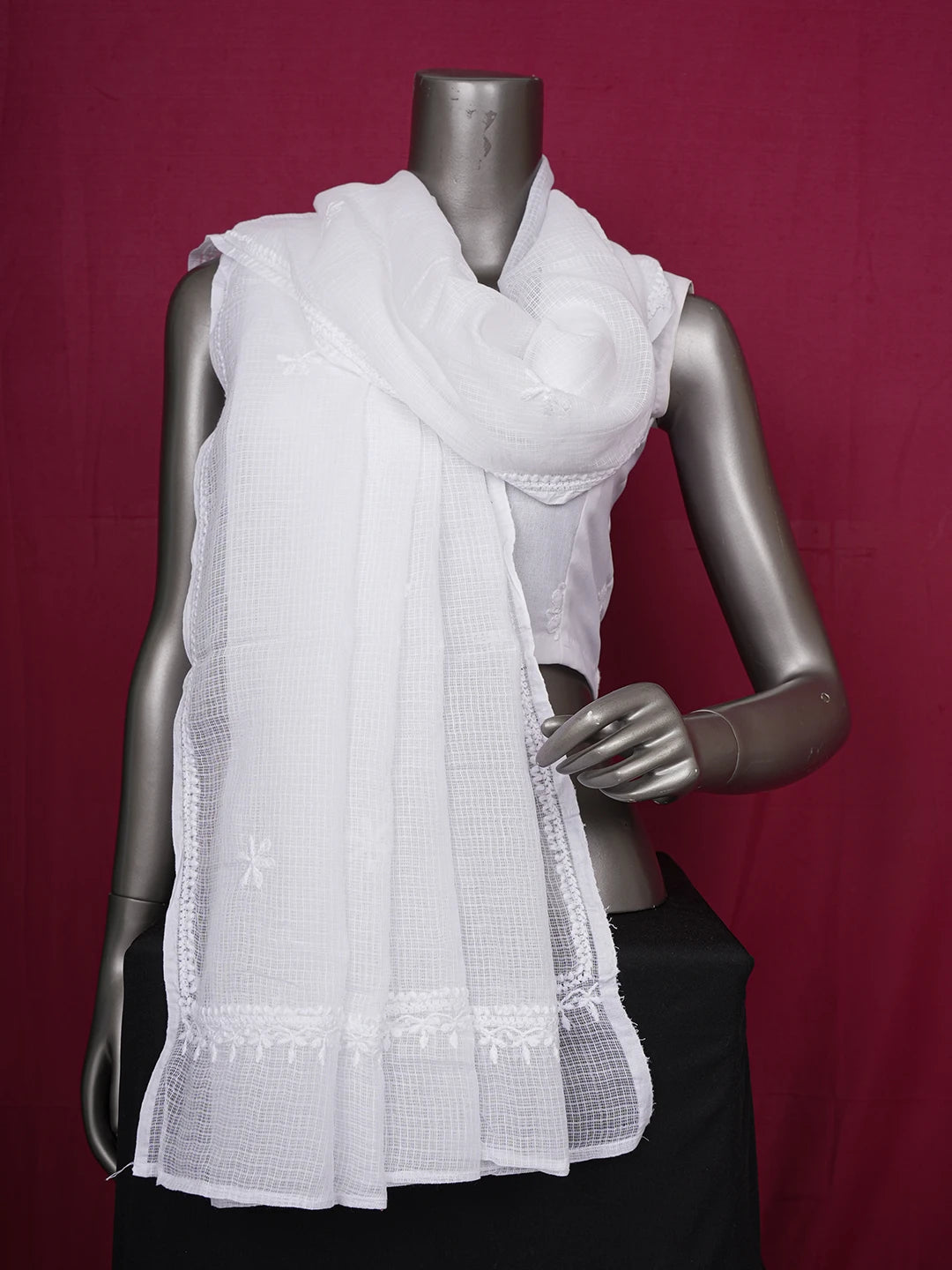 Ada Hand Embroidered White Kota Lucknowi Chikankari Dupatta 01A635003