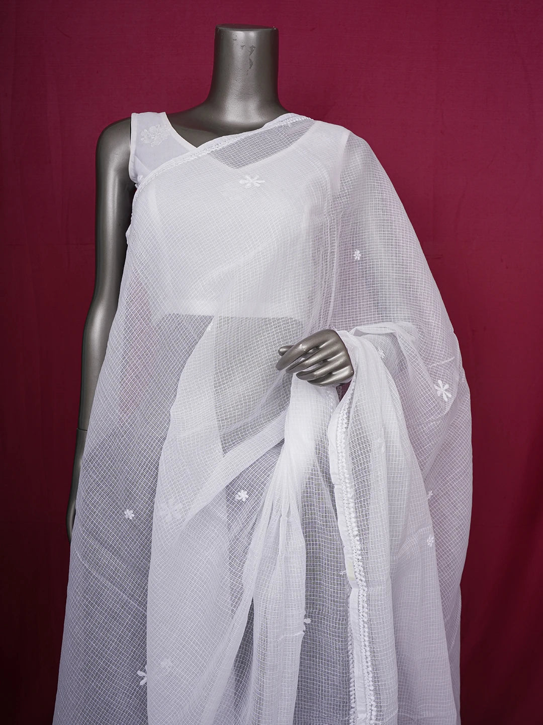 Ada Hand Embroidered White Kota Lucknowi Chikankari Dupatta 01A635003