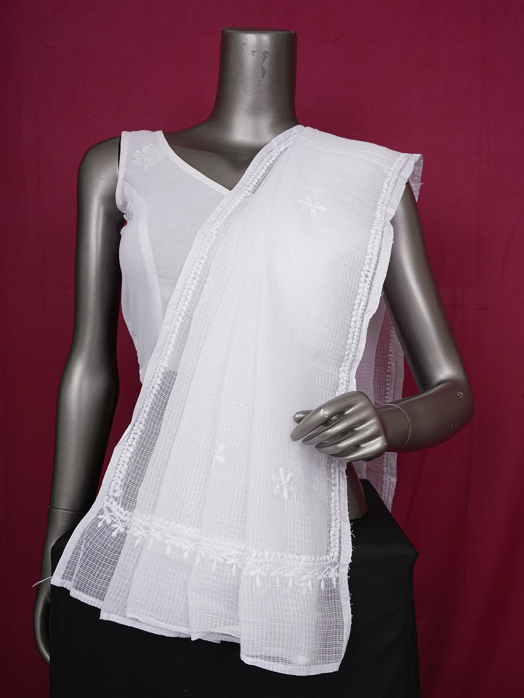Ada Hand Embroidered White Kota Lucknowi Chikankari Dupatta 01A635003
