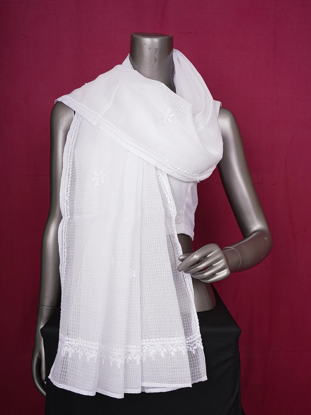 Ada Hand Embroidered White Kota Lucknowi Chikankari Dupatta 01A634997