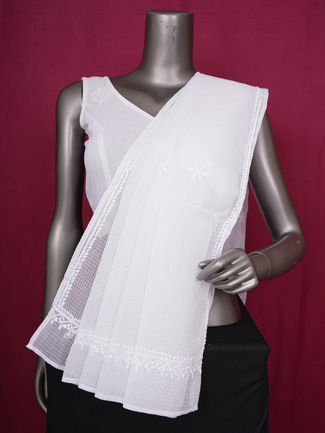 Ada Hand Embroidered White Kota Lucknowi Chikankari Dupatta 01A634997