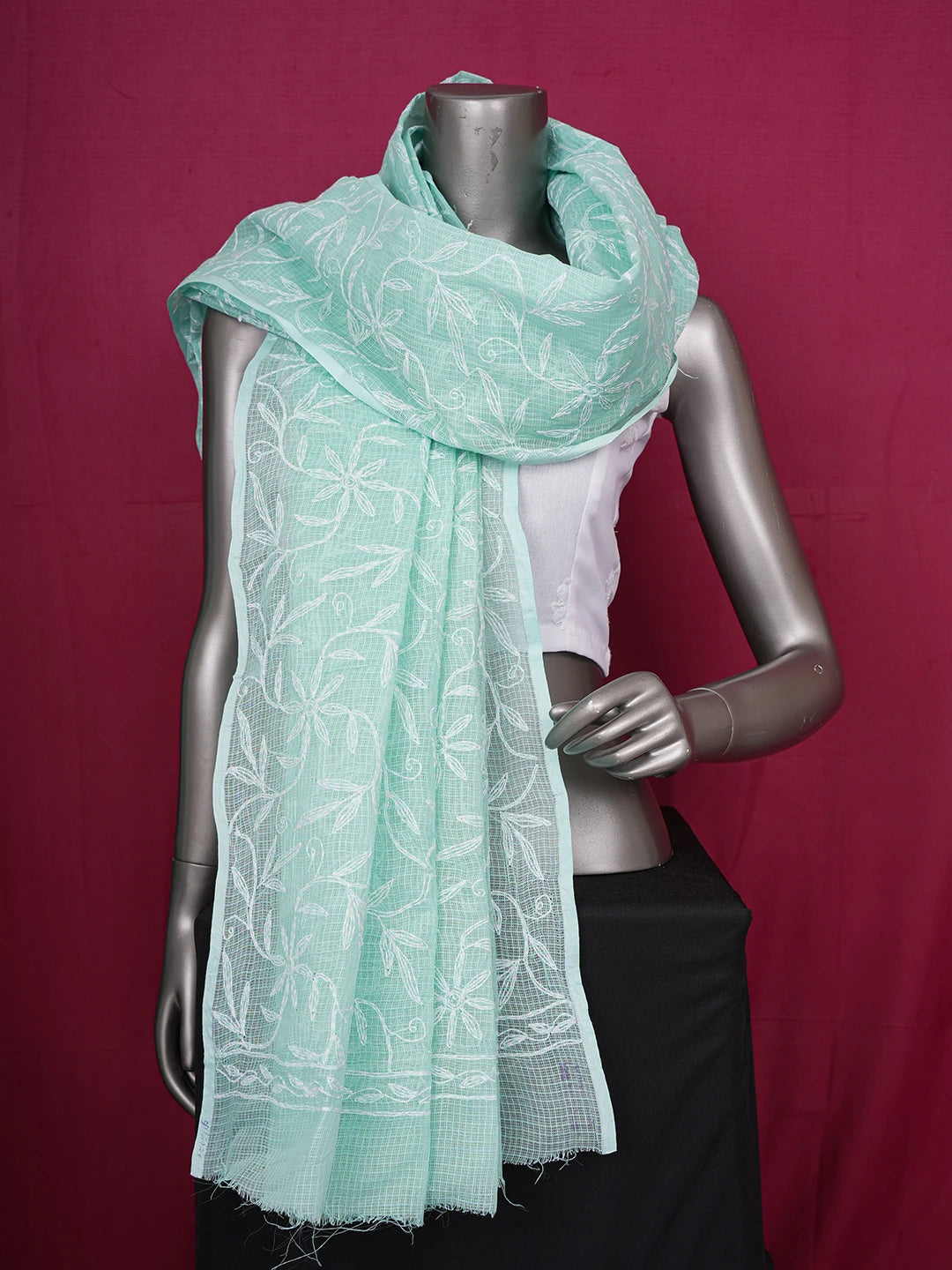 Ada Hand Embroidered Sea Green Kota Lucknowi Chikankari Dupatta 01A610856