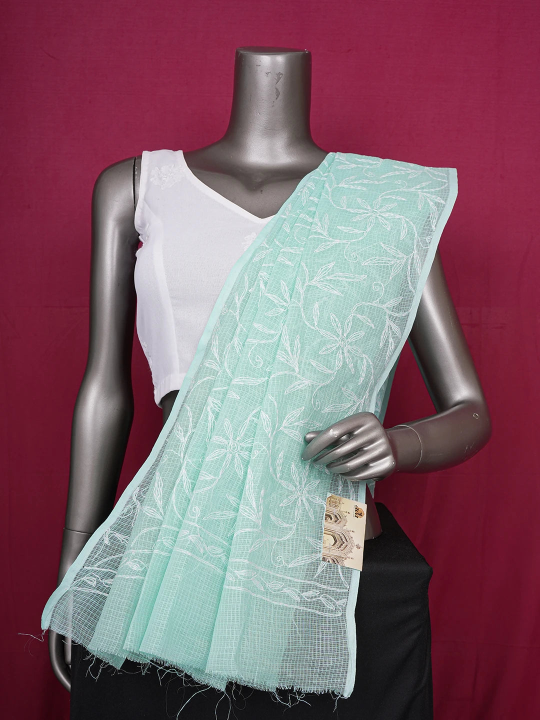 Ada Hand Embroidered Sea Green Kota Lucknowi Chikankari Dupatta 01A610856
