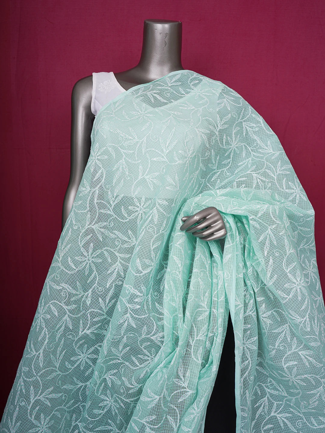 Ada Hand Embroidered Sky Blue Kota Lucknowi Chikankari Dupatta 01A610845