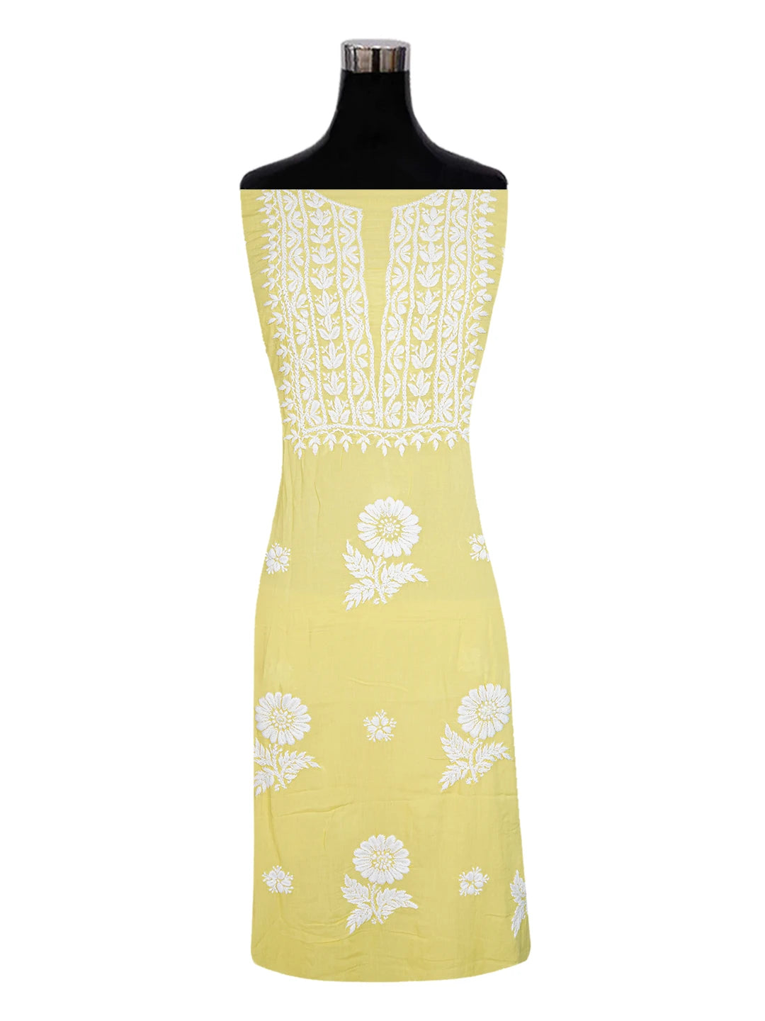 Ada Hand Embroidered Yellow Modal Lucknowi Chikankari Unstitched Kurta Piece 01A638723