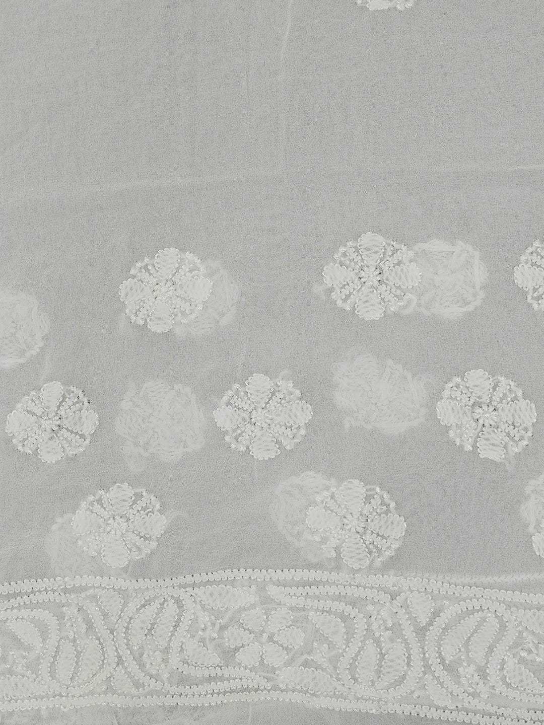 Ada Hand Embroidered White Pure Georgette Lucknowi Chikankari Saree With Blouse 01A620474