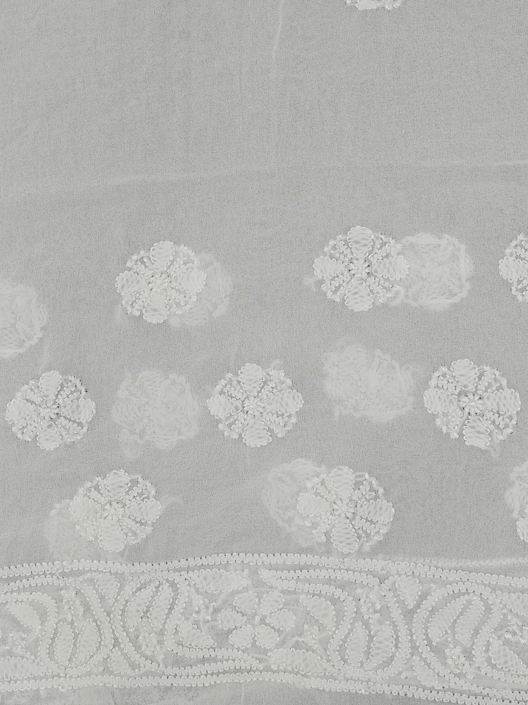 Ada Hand Embroidered White Pure Georgette Lucknowi Chikankari Saree With Blouse 01A620474