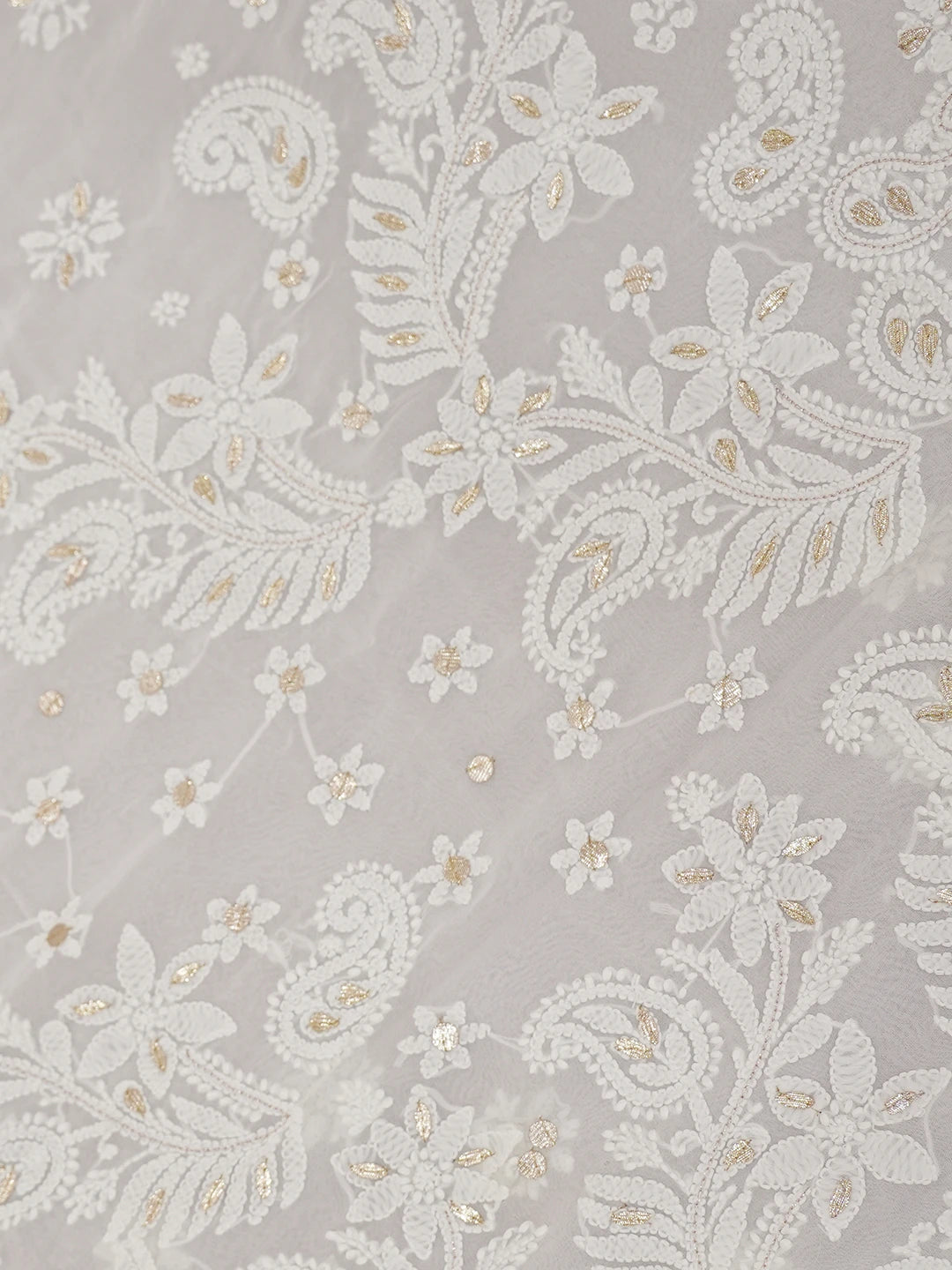 Ada Hand Embroidered White Viscose Georgette Lucknowi Chikankari Saree/Blouse With Gota Patti Work 01A627505