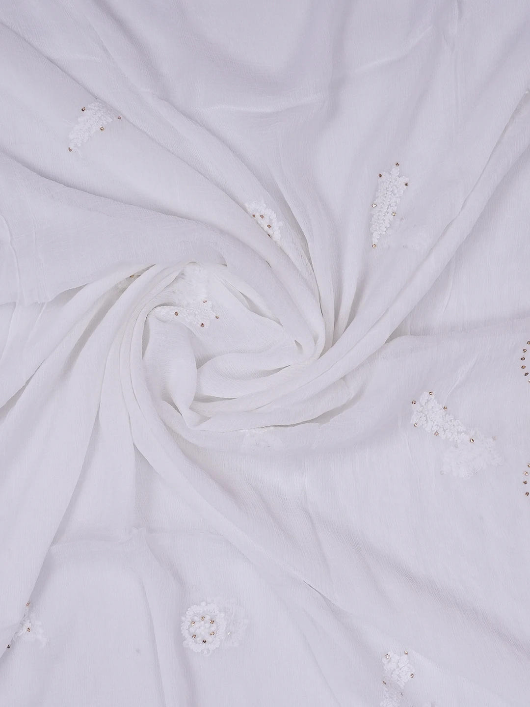 Ada Hand Embroidered White Chiffon Lucknowi Chikankari Dupatta With Muqaish Work A550196