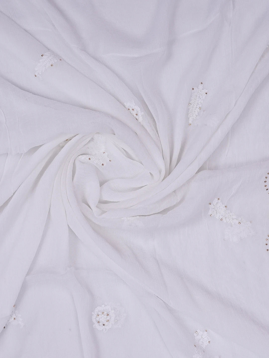 Ada Hand Embroidered White Chiffon Lucknowi Chikankari Dupatta With Muqaish Work A550196