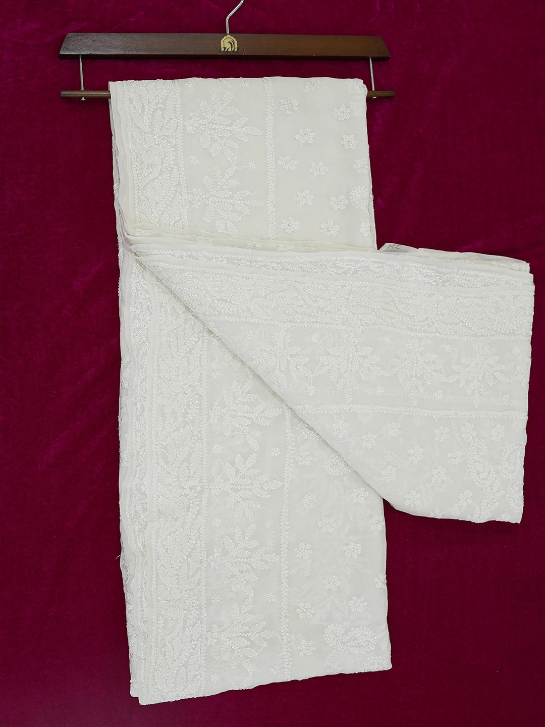 Ada Hand Embroidered White Pure Georgette Lucknowi Chikankari Saree With Blouse 01A626503