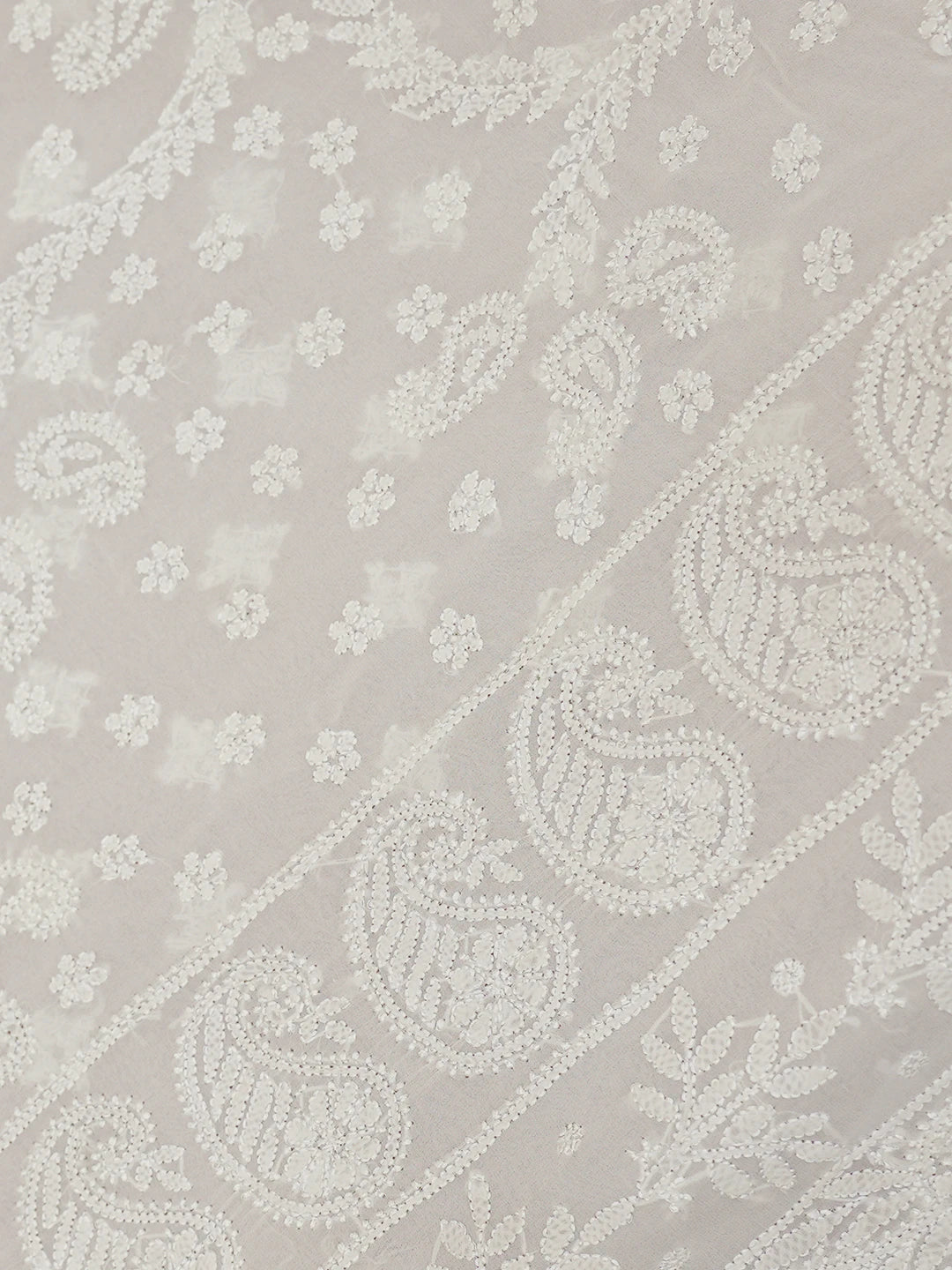 Ada Hand Embroidered White Pure Georgette Lucknowi Chikankari Saree With Blouse 01A626503