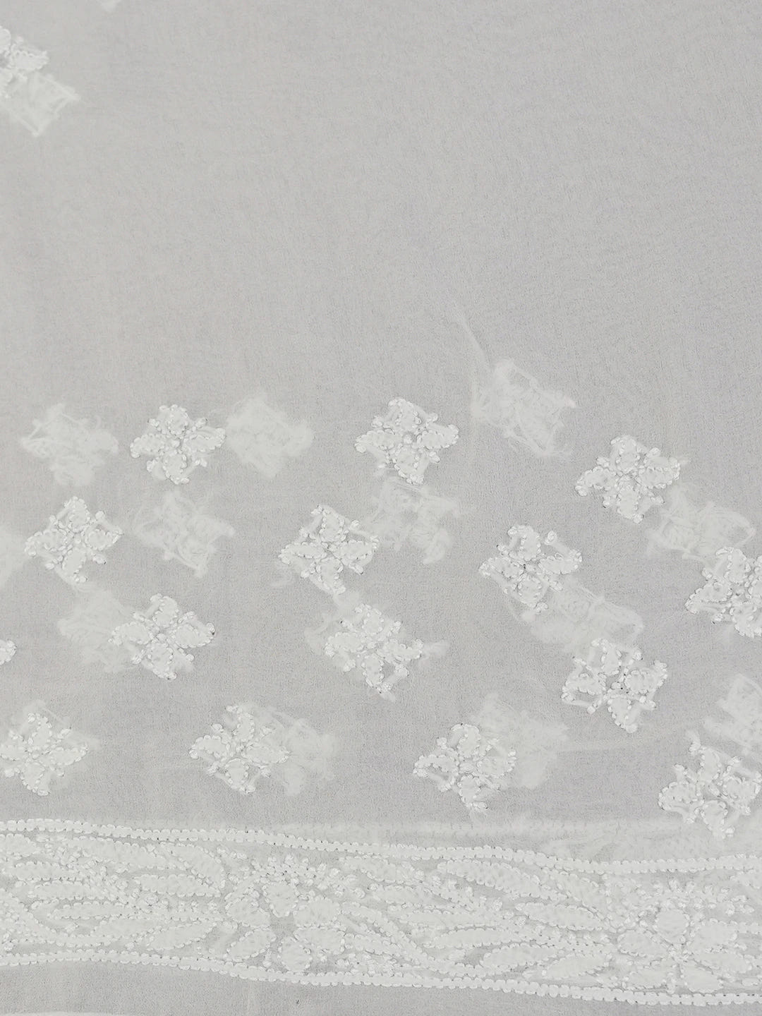 Ada Hand Embroidered White Pure Georgette Lucknowi Chikankari Saree With Blouse 01A626503